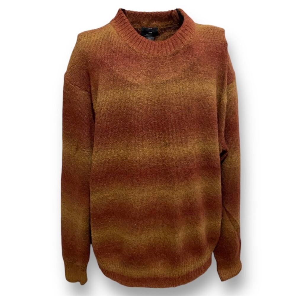 H & M Ombré Pullover Sweater Size Medium Brown Neutral Crew Neck Relaxed Fit